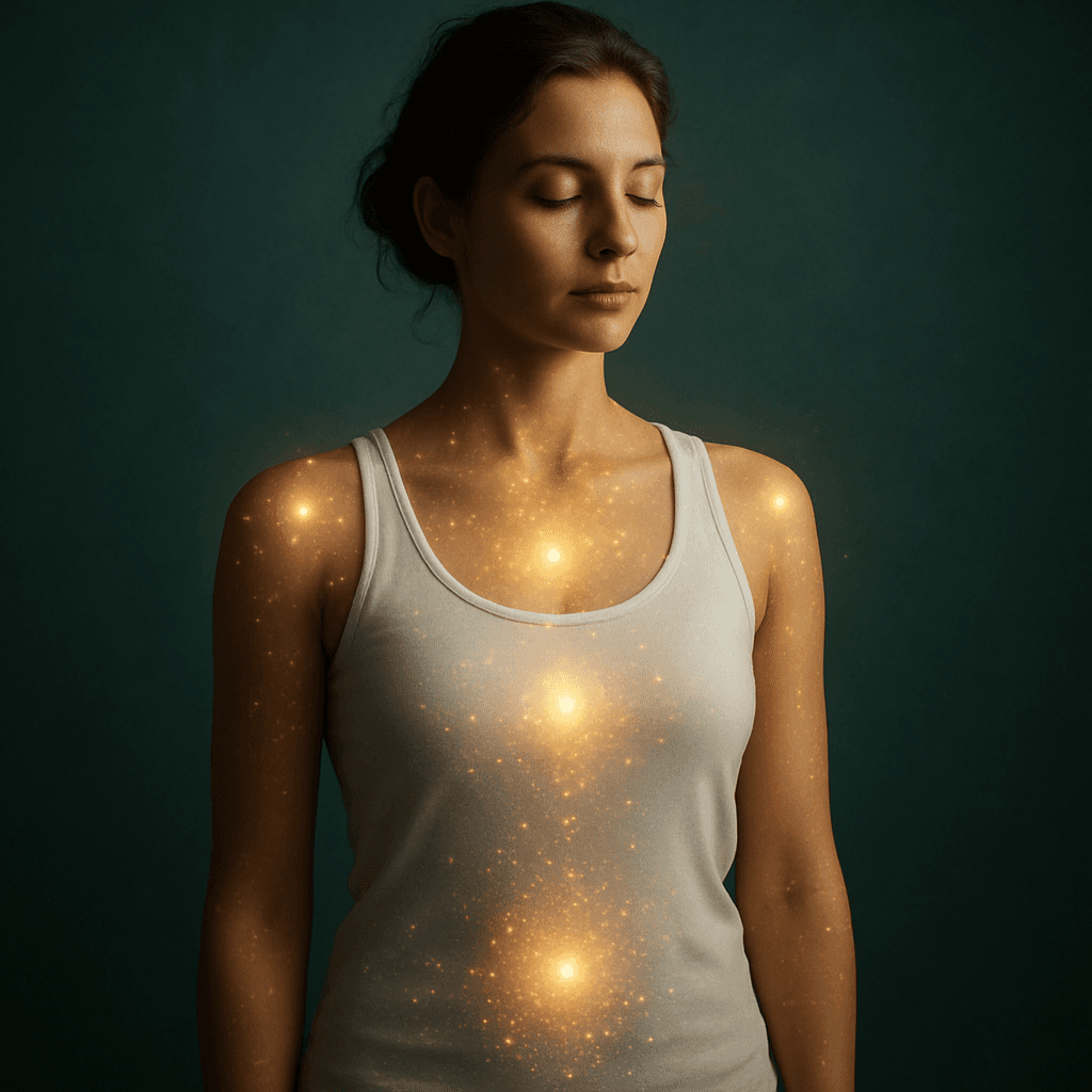 Mujer con puntos de energía - Transforma tu relación con la salud